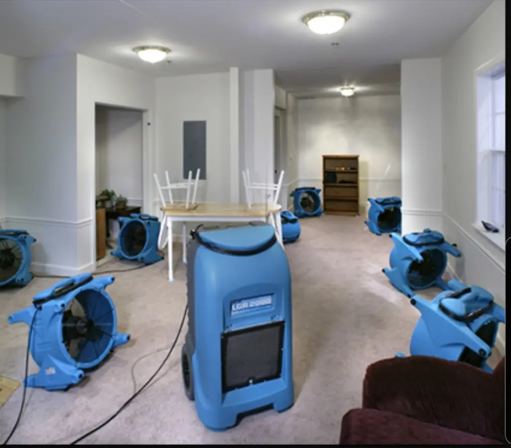 Air movers and dehumidifier setup for Water Damage Restoration in Fairview Heights